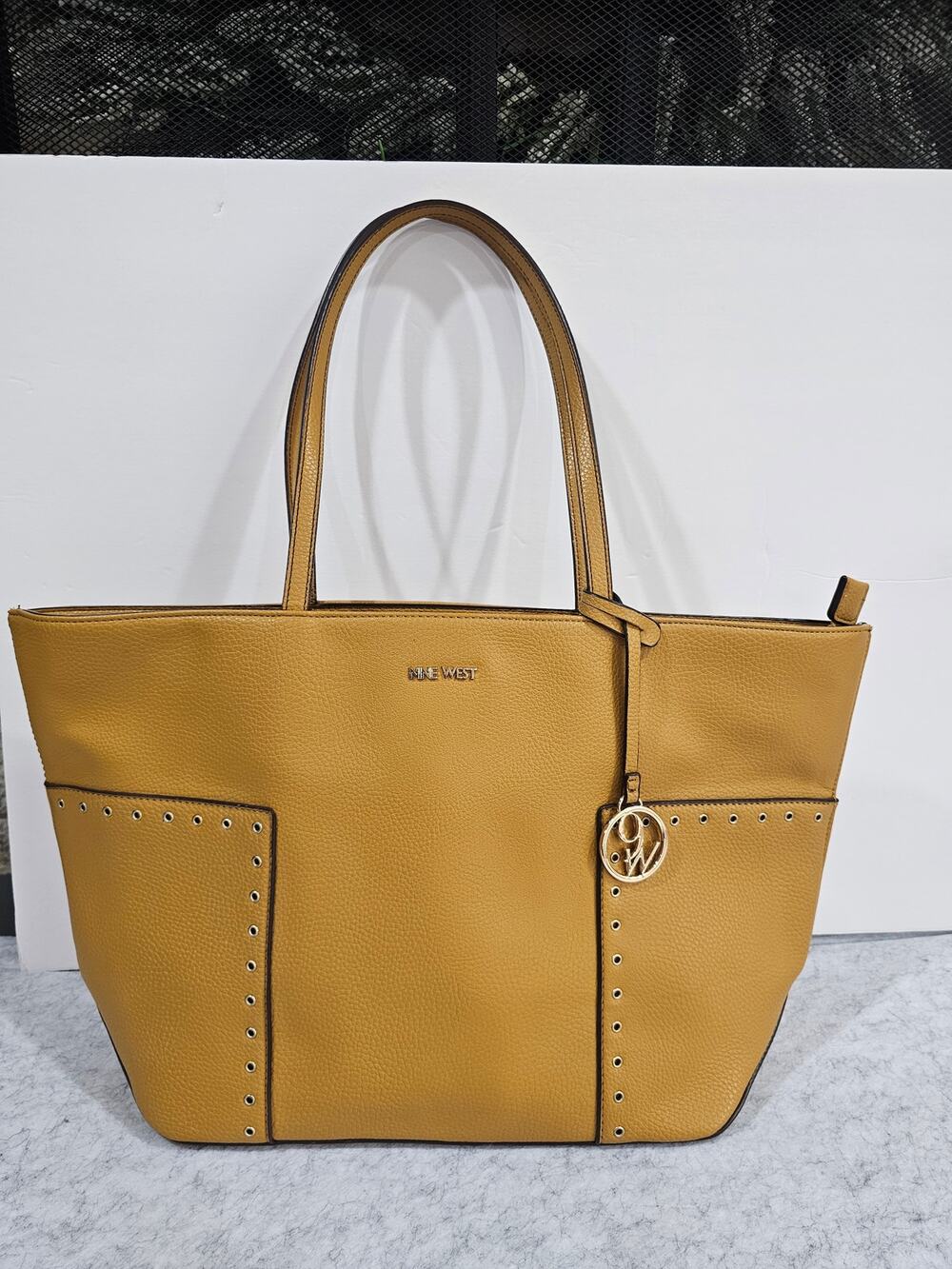 Nine West Yellow Shoulder Bag, 9W logo Charm, Spring Style, Stud Accents, Large